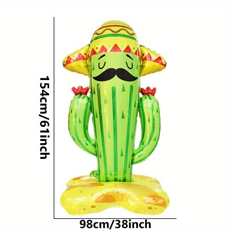 1Pcs 62inch Cactus Foil Balloons with Sombreros Vibrant Green Red Self-Sealing for Garden Beach Festive Party Decorations