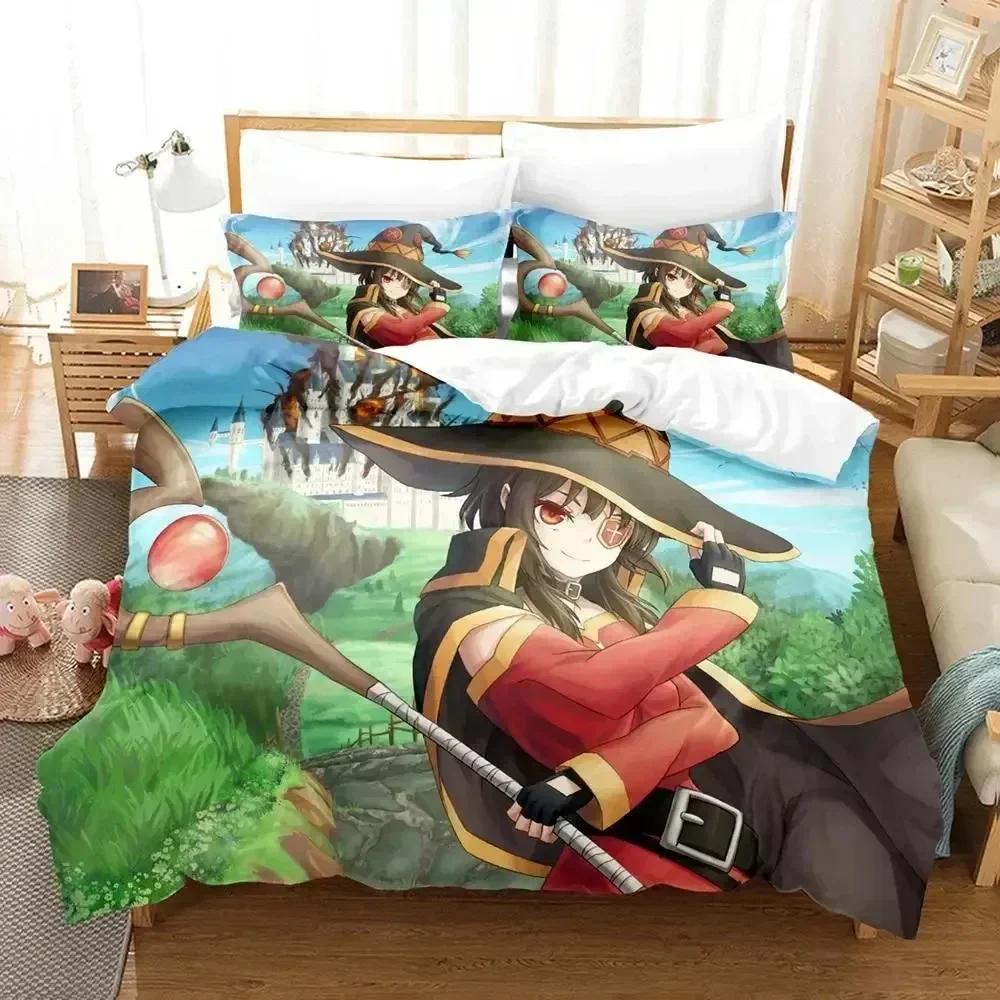 3d Anime KonoSuba Bedding Set Printed Bed Set With Pillowcase Bed Duvet Cover Soft Queen King Size Bedclothes Home Kids Adult