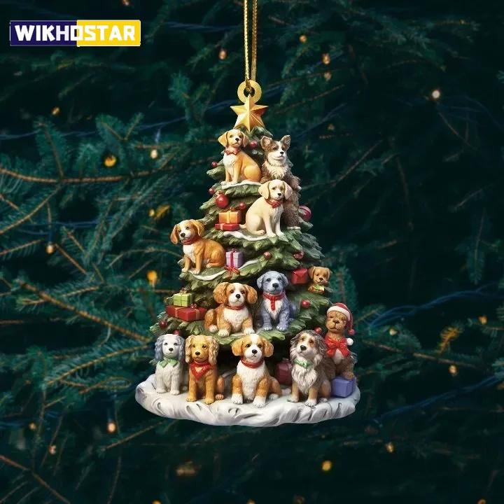 Acrylic Christmas Dog Pendant Home Tree Window Hanging Decor Gift for Book Lovers Creative Book Christmas Tree Ornament