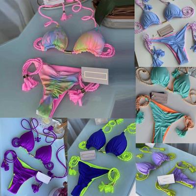 Two Piece Bikini Swimsuit Set Triangle Top with Adjustable Rope Straps and Low Rise Bottoms for Women Beachwear Swimwear
