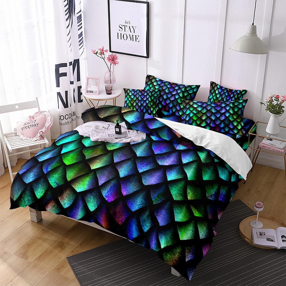 Dragon Scale Bedding Duvet Cover Set King Queen Size Wild Animal Skin Bedding Set Glitter Psychedelic Animal Comforter Cover