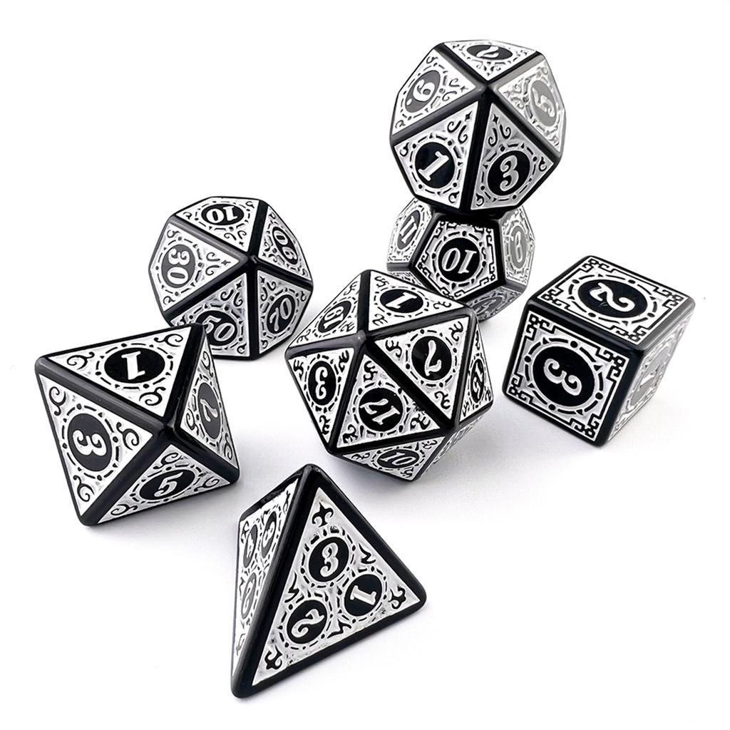 New Polyhedral Dice Set 7Pcs With Textured Patterns, Includes D4 D6 D8 D10 D12 D20 For Dnd Rpg Tabletop Board Game Accessories