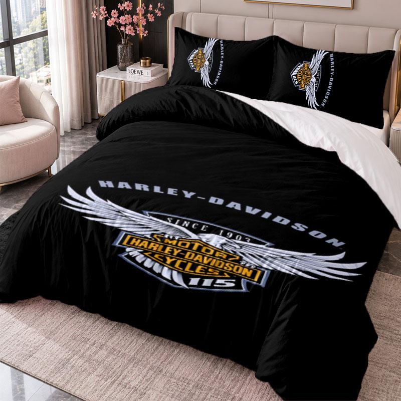 Harley-Davidson 3-teiliges Bettwäsche-Set Bettbezug mit zwei Kissenbezügen für Schlafzimmer Heimdekoration