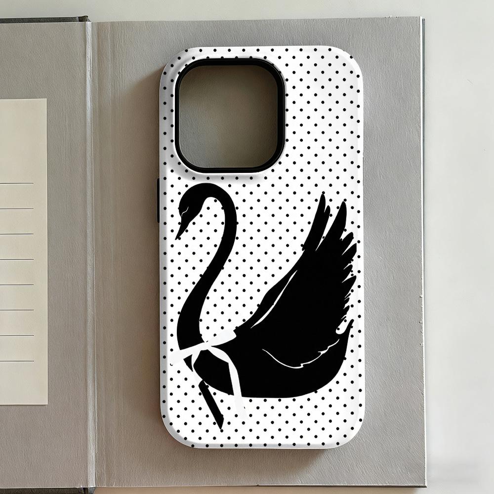 Clmj Ins White Swan Polka Dot Phone Case for iPhone 17 16e 16 15 14 13 12 11 X XS XR XSMAX 7 8 Air Pro Max Plus Double-layer