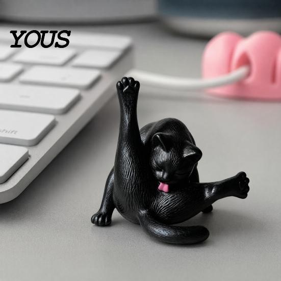 3D Printed Cat Sculpture Licking Butt Figurine, Funny Black White Kitten Small Statue Statue, Animal Desktop Decoration for Home Office Bookshelf