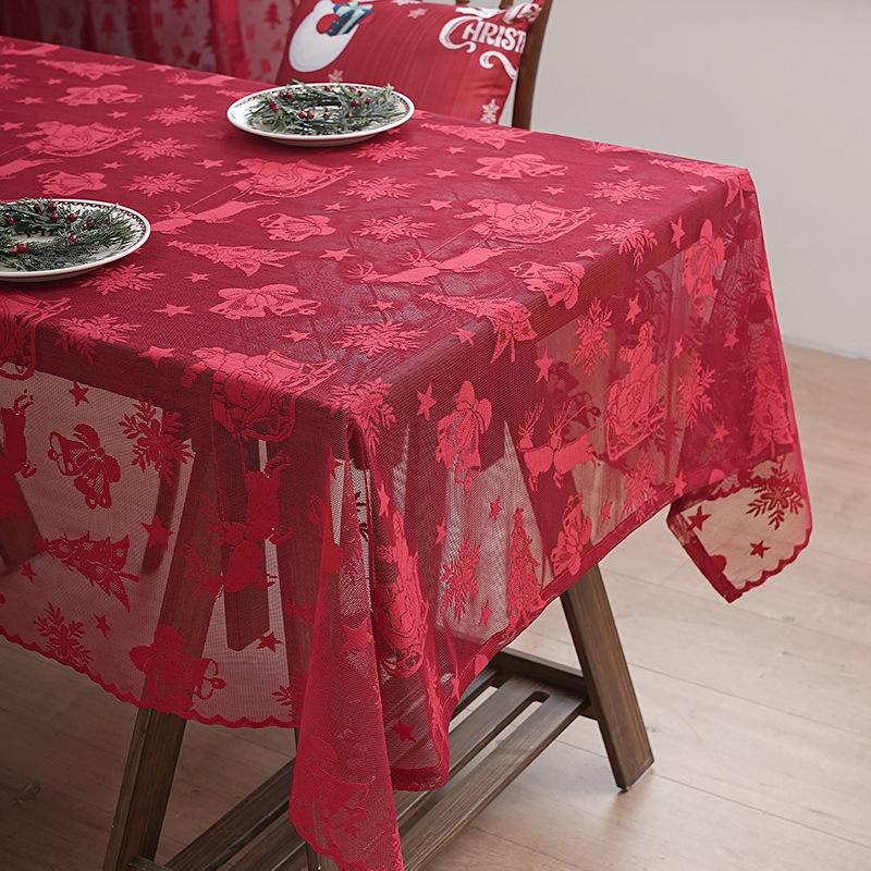 Retro Hollow Warp Knitted White Black Lace Tablecloth American Household Rectangle Dining Table Mat Cover