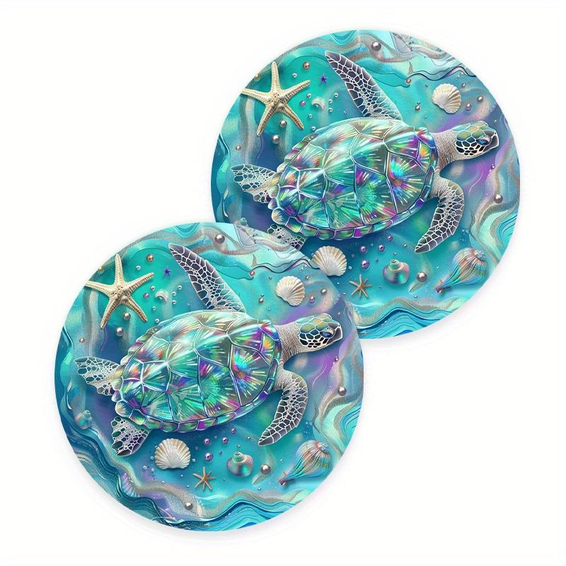 Pair of EVA Car Coasters Featuring a Sea Turtle Pattern - Non-Slip Universal Inserts for Vehicle Cup Holders