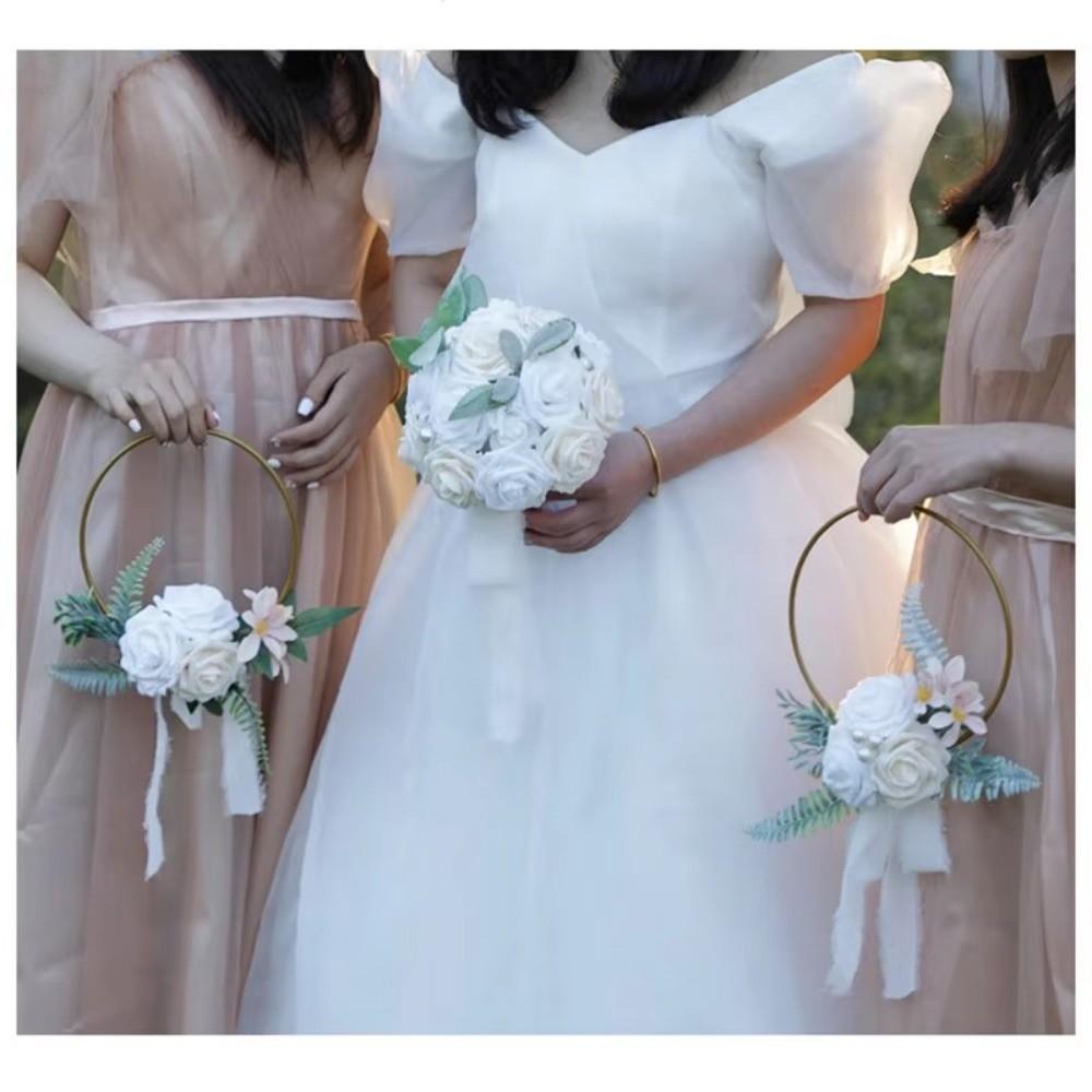 New Artificial Holding Wreaths Metal Rose and Eucalyptus Rose and Eucalyptus Wreaths Rose Flower Hoop Wreath Wedding Bridesmaids