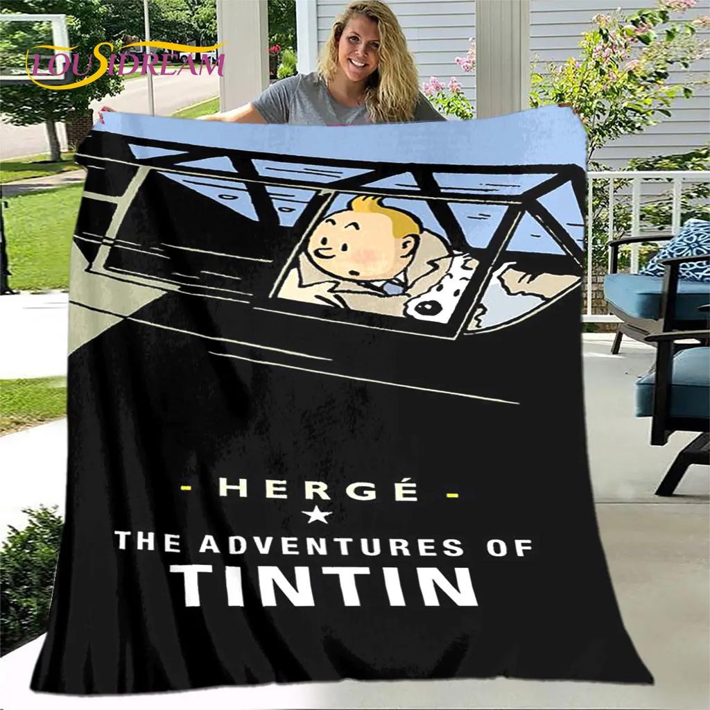 Avventure di Tintin Cartone Animato Morbida Coperta di Peluche, Coperta in Flanella Coperta da Divano per Soggiorno Camera da Letto Letto Divano Coperta da Picnic bambini