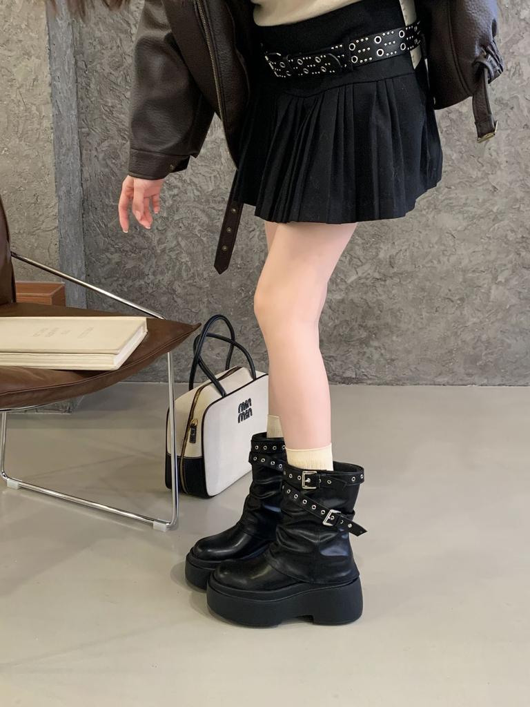 British style thick heel thick-soled Martin boots women's 2025 new autumn rivet small thin retro trouser boots