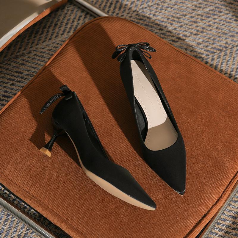 Women's High Heel Bow Shoes - Wine Red/Black (Autumn/Winter Collection)