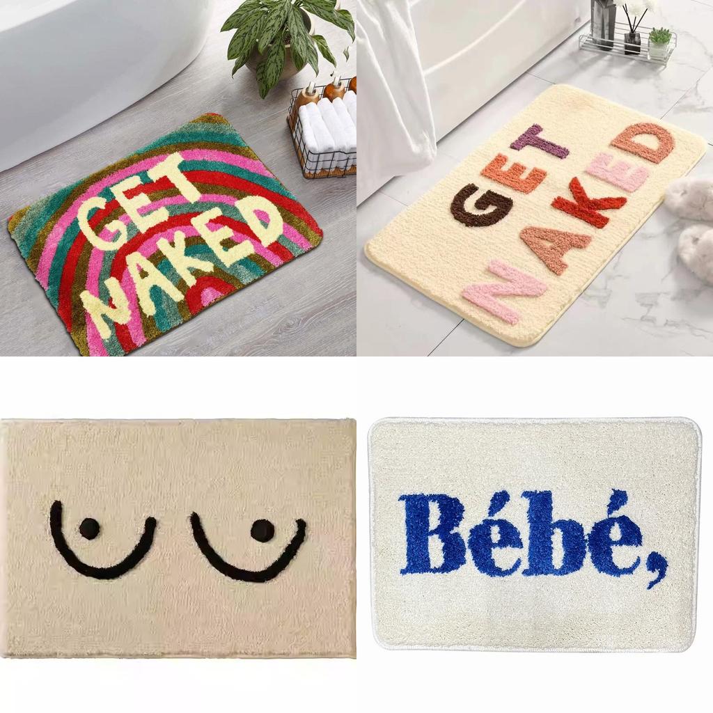 Modern Minimalist Polyester Letter Foot Mat With Absorbent Non Slip Surface For Bathroom Doorway