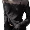 Women's Black Mesh Splice Long-Sleeve Fashionable T-Shirt - Trendy Spring Style