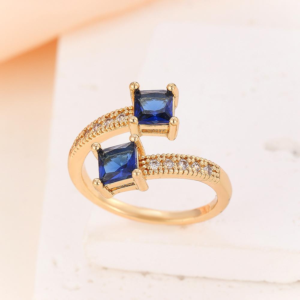 

Квадратное кольцо в европейском и американском стиле с геометрическим крестообразным темпераментом, нишевые кольца для женщин Opening Adjustable синий