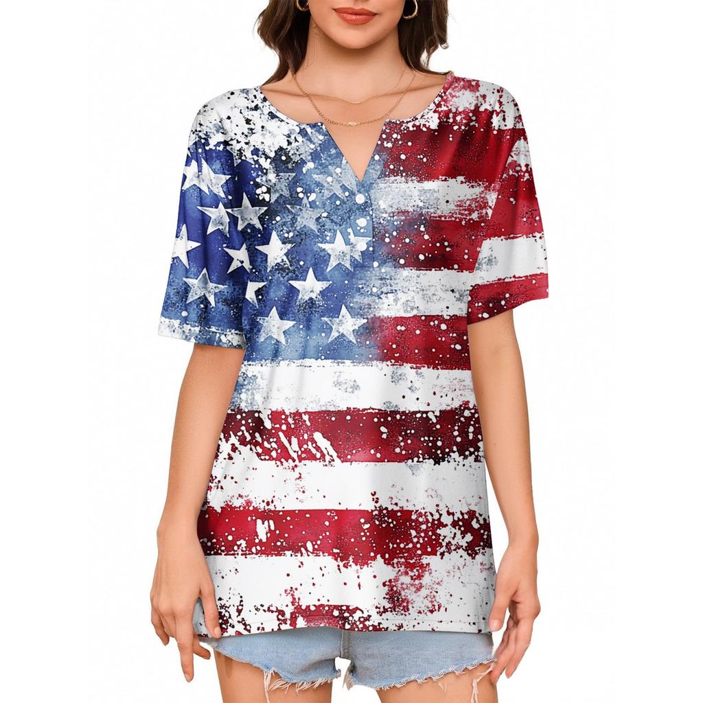 Dámské tričko Tričko Potisk knoflíku Krátký rukáv Denní víkend Móda Basic Top s výstřihem do V