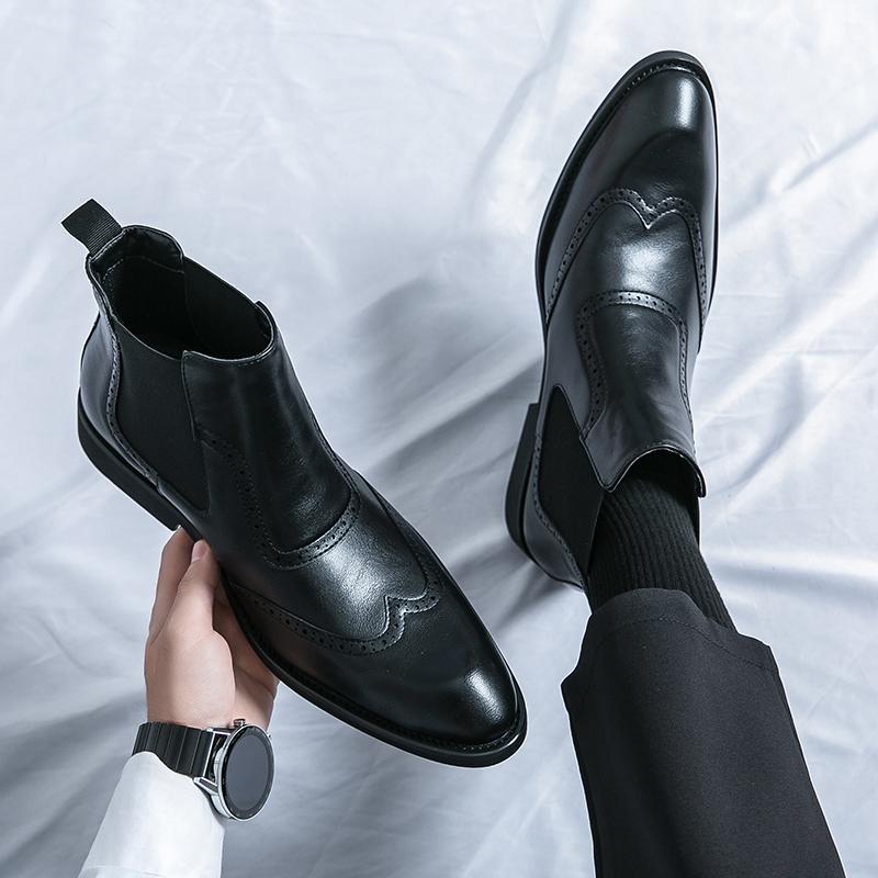 Boots Men Casual Comfortable Fashionable Block Boots Men Business Office Brand Chelsea Boots Black Brown Size 38-45 Men Boots