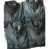 Men's Heavyweight Retro American Khaki Denim Shirt, Vertical Stripes, Washed Distressed, Long-sleeved Workwear.