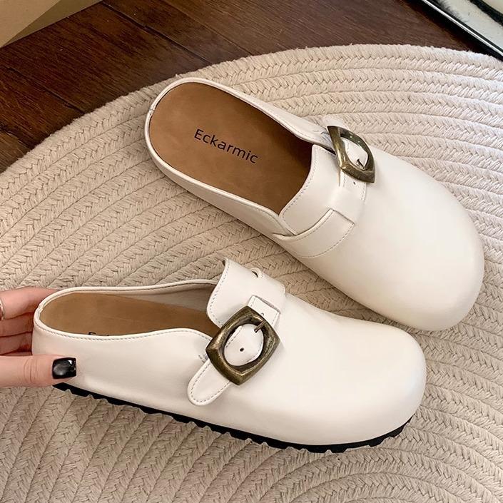 Fashion and lightweight retro brown inner height-increasing flat-soled Birkenstocks women's 2025 new spring and autumn one-pedal bag head slippers
