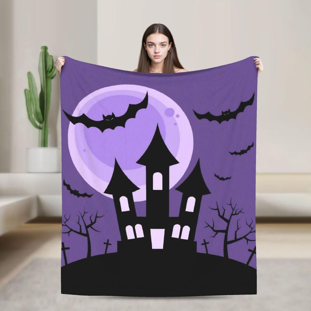 Happy Halloween Cartoon Blanket Cover Velvet Warm Throw Blanket for Car Sofa Couch Bed Rug