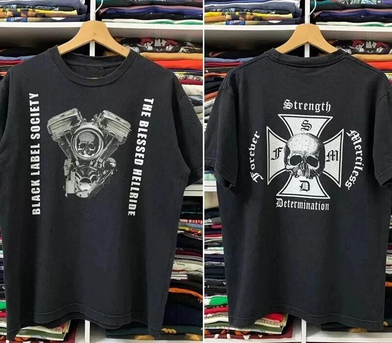 

Black Label Association Band Blessing Hell Journey Double Sided Black Unisex T-shirt for Outdoor Street Wear - Men s Summer... S разноцветный