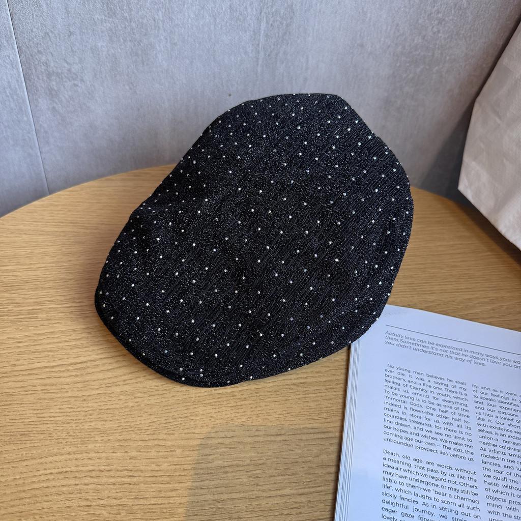 Solid Color Spots Artistic Vintage Women Cap Rhinestone Breathable Autumn Fabric