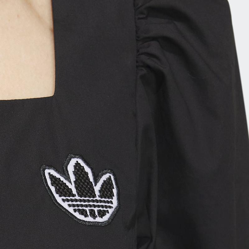 Adidas Originals X Monkey Kingdom Co-Branded Woven Dress with Lantern Short Sleeves and Sporting Square Neckline Women Dress Black IP1771