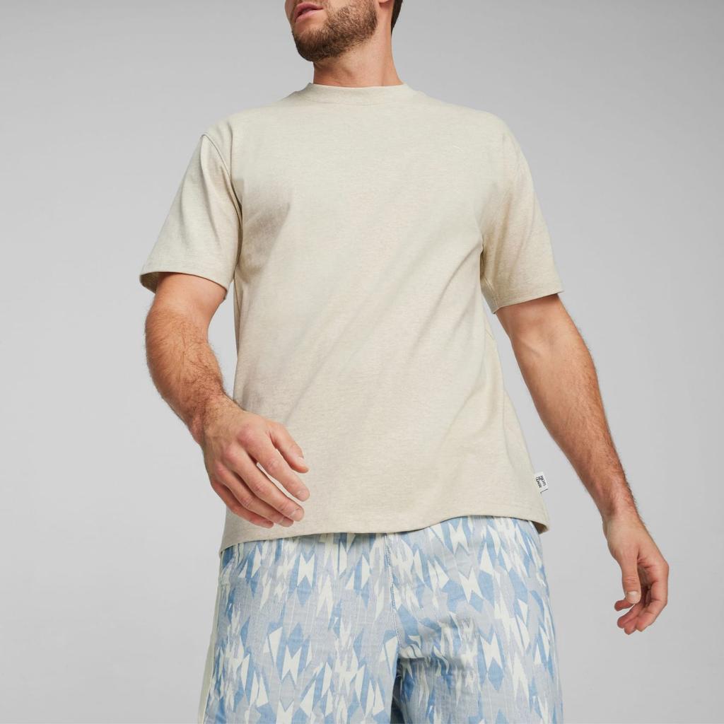 Puma Mmq Solid Color Crew Neck Pullover Casual Short Sleeve T-Shirt Men Tops Oatmeal 624009-84