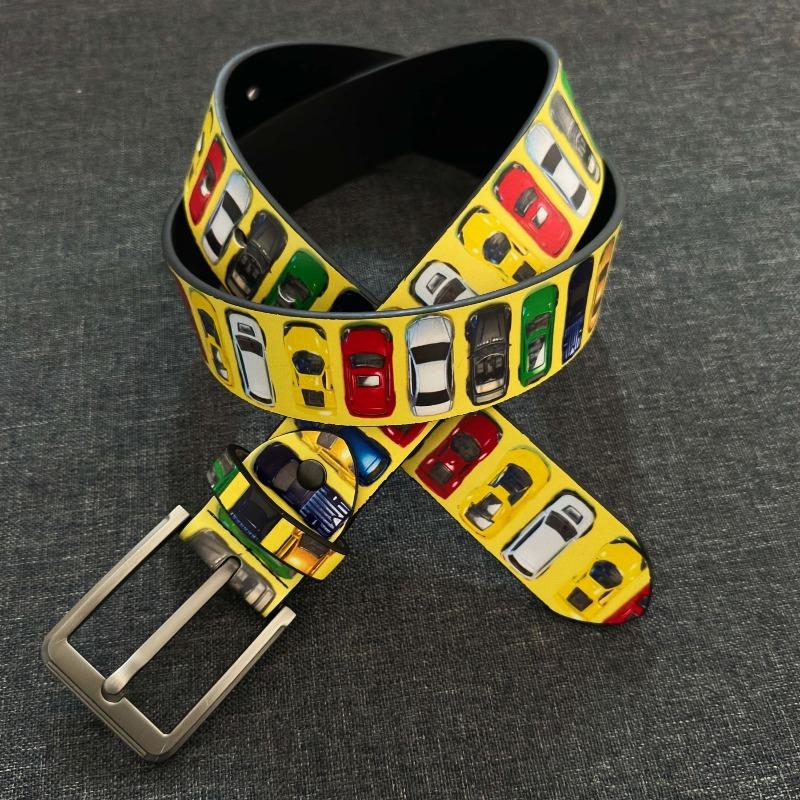 Dopamine car seat belt - punk color block vintage american street style leather belt 115
