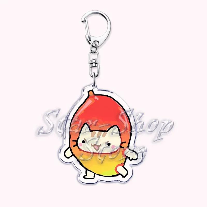 Kawaii Little Cat with Flower Keychains Strawberry Kitten Keyring for Accessories Bag Key Chain Ring Jewelry Fans Friends Gifts