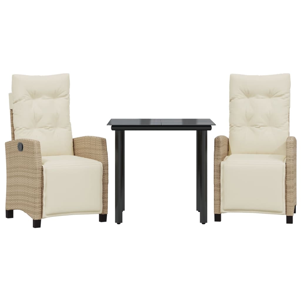 3 Piece Garden Dining Set with Cushions Beige Poly Rattan