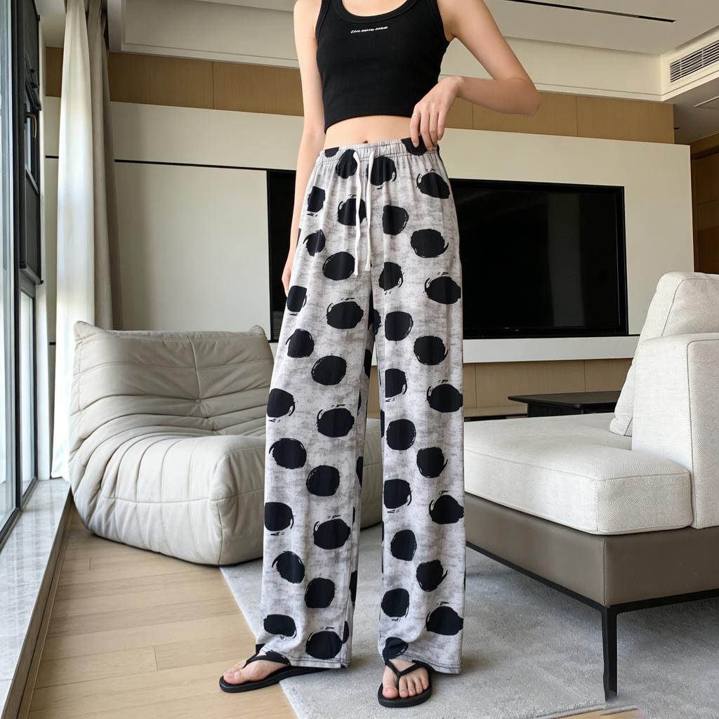 Ice silk wide-leg pants women's summer thin new Chinese ink cool pants high-waisted casual pants trousers women's clothing