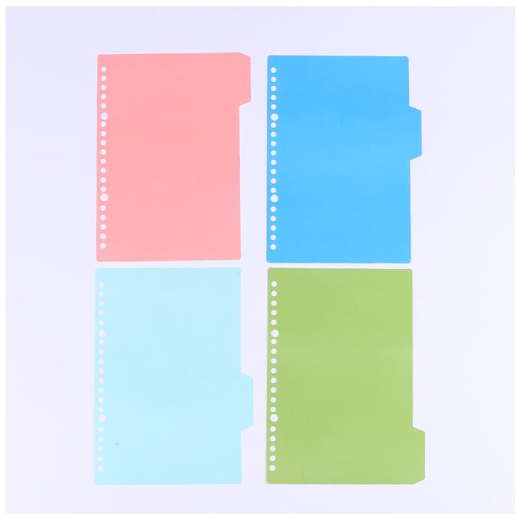 Barevné dělicí listy do pořadače a samolepicí štítky - Plastové listy A4/A5/B5 pro stránky zápisníku