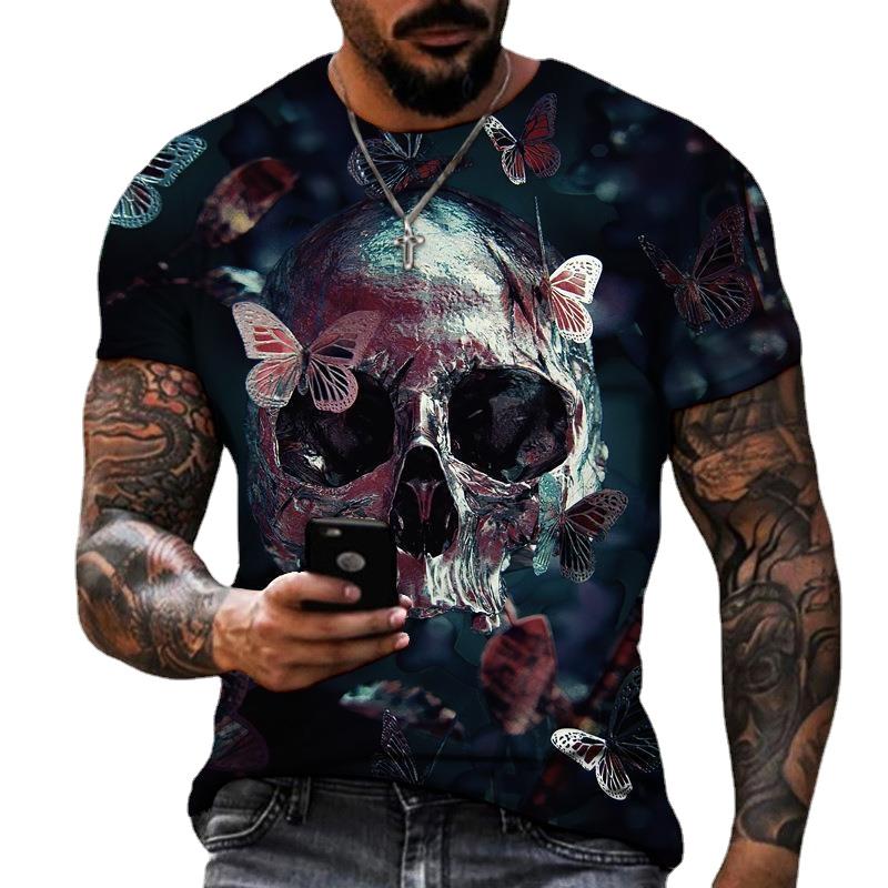 

Летняя свободная футболка с круглым вырезом и коротким рукавом в стиле ретро, ​​мужские футболки со скелетом ужасов и 3D принтом