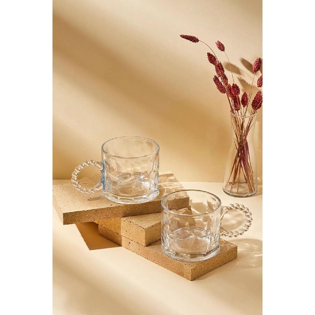 Ringo Stone 2-piece 325 Ml Glass Mug With Beaded Handle Mug