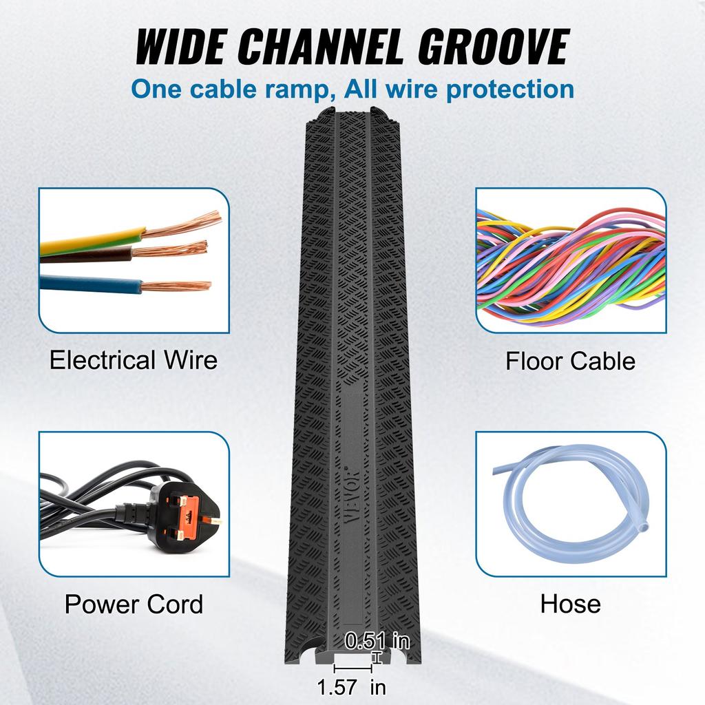 VEVOR 2 PCs Drop Over Cable Cover Ramp 100x13x2 Cm, 907 Kg/axle Load Capacity, Heavy Duty Cable Hose Protector Ramp
