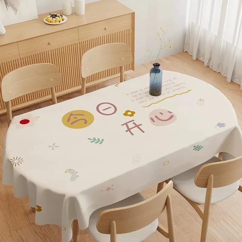 Copritavolo Beige Impermeabile Resistente all'Olio PVC Rettangolare Universale Tavolo Geometrico Facile da Pulire Caffè Pranzo Arredamento Casa Copertura