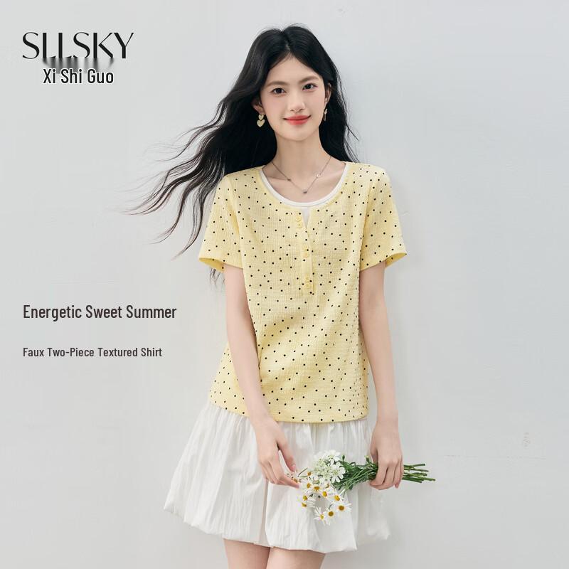 Women s Faux Two-Piece Polka Dot T-Shirt XL
