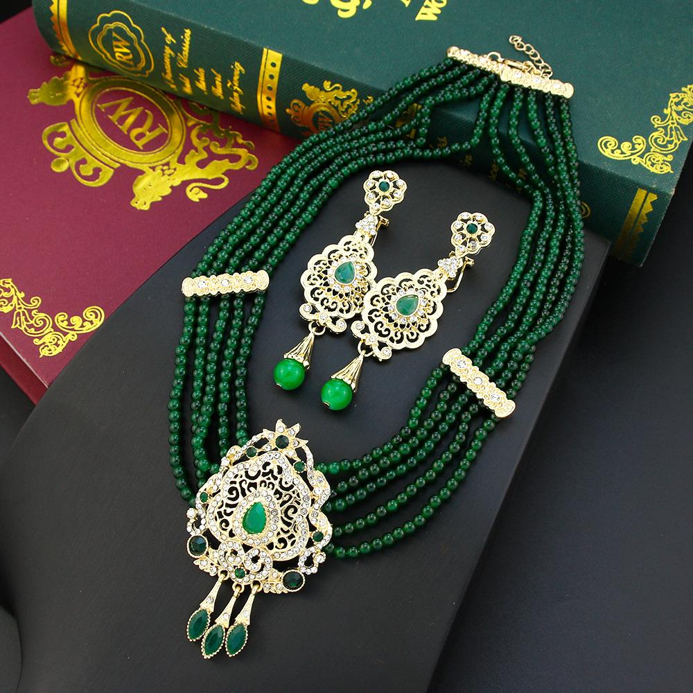 Gold Farbe Perlen Kette Halsband Halskette Kristall Braut Schmuck Set Tropfen Ohrring Frauen Hochzeit Bijoux