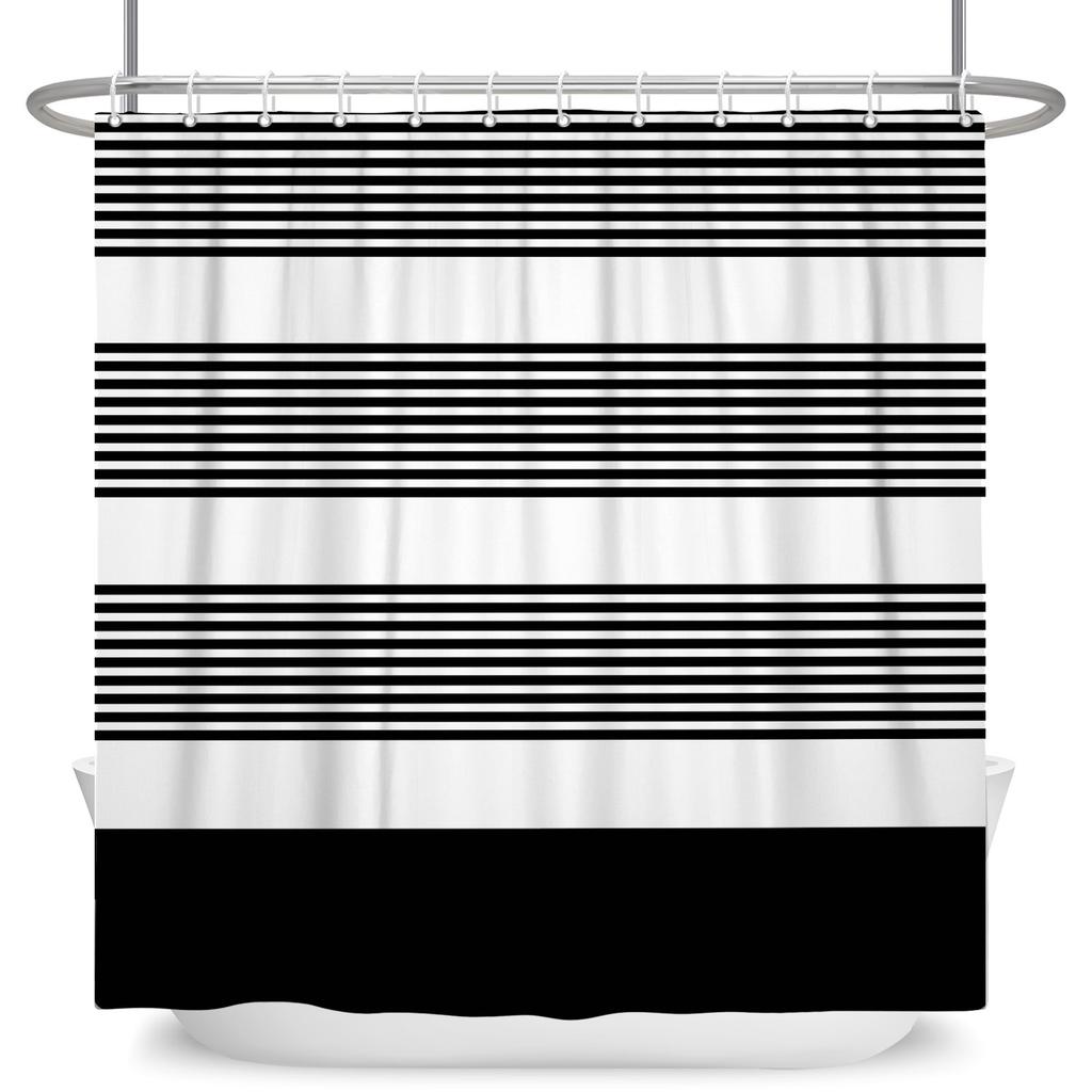 Minimalist Striped Shower Curtain Modern Color Block Gradient Design Waterproof Bath Curtain Bathroom Decor Polyester With Hooks