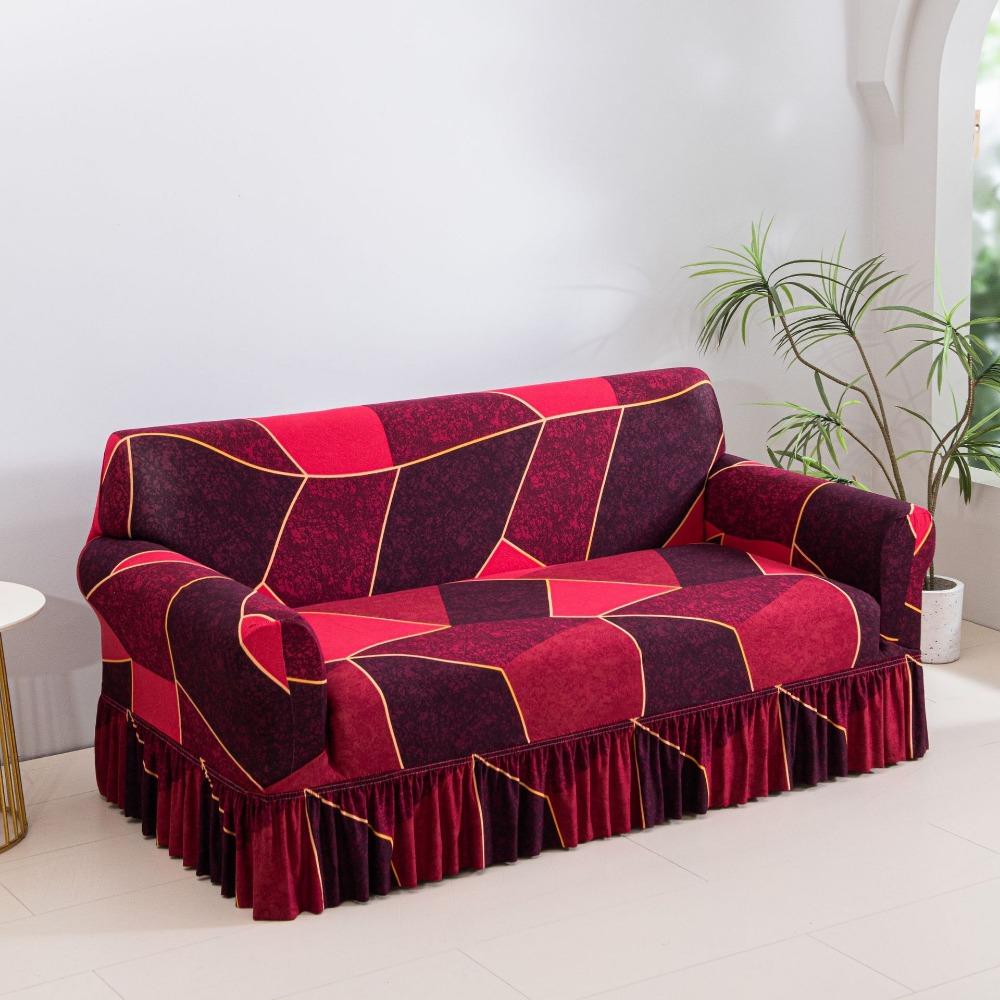 Fashion Print Milk Silk Sofa Cover Stretch Skirted Dustproof Slip Resistant Full Coverage