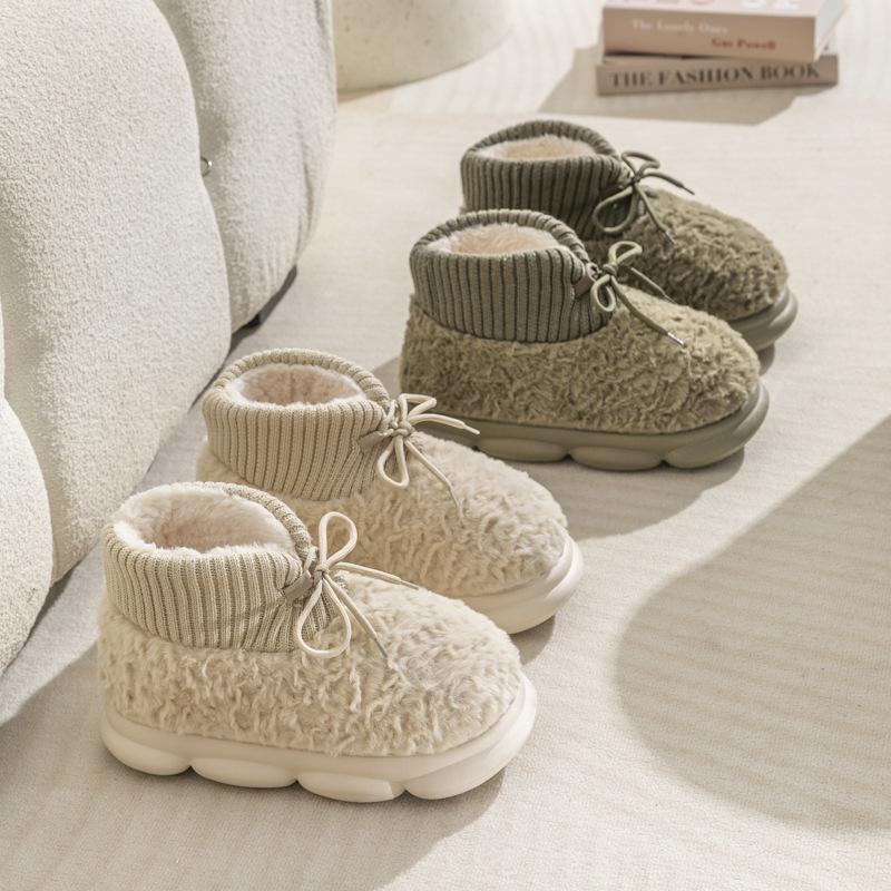 New Fluffy Strap Cotton Shoes Winter Velvet Cotton Slippers Outer Wear Cotton Boots Thick Sole High Heel
