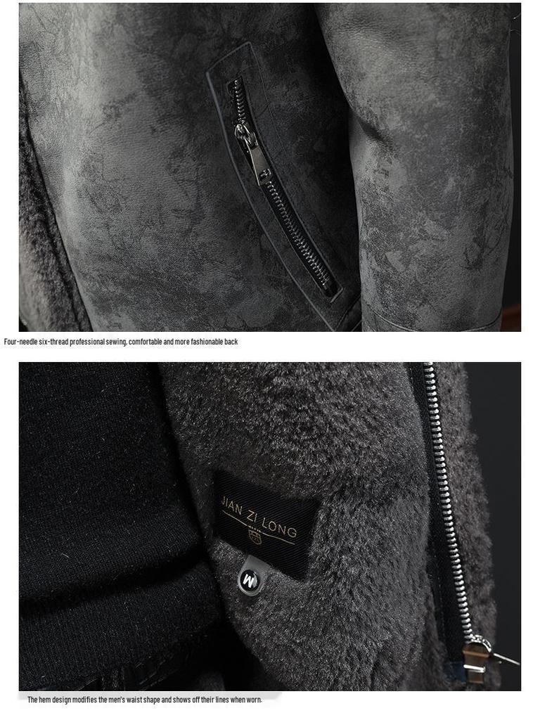 Men's Hong Kong Style PU Leather Fur-Lined Jacket