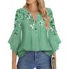 Women's Fashion Casual Pleated V-Neck Solid Color Three-quarter Sleeve T-Shirt Elegant Top