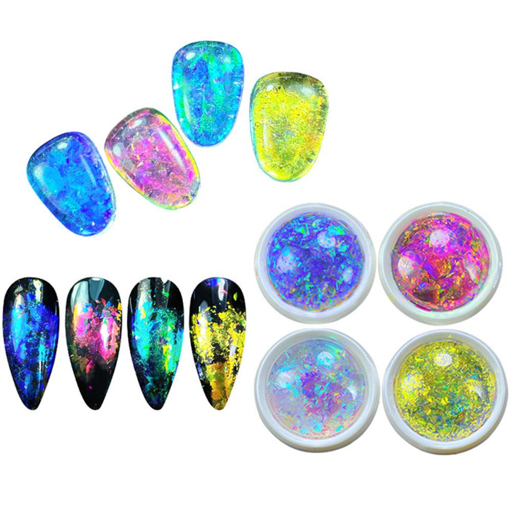 Crystal Fire Chameleon Nail Opal Flakes Iridescent Chrome Nail Powder Saprkly Chunky Glitter Mermaid Sequins Manicure Paillettes