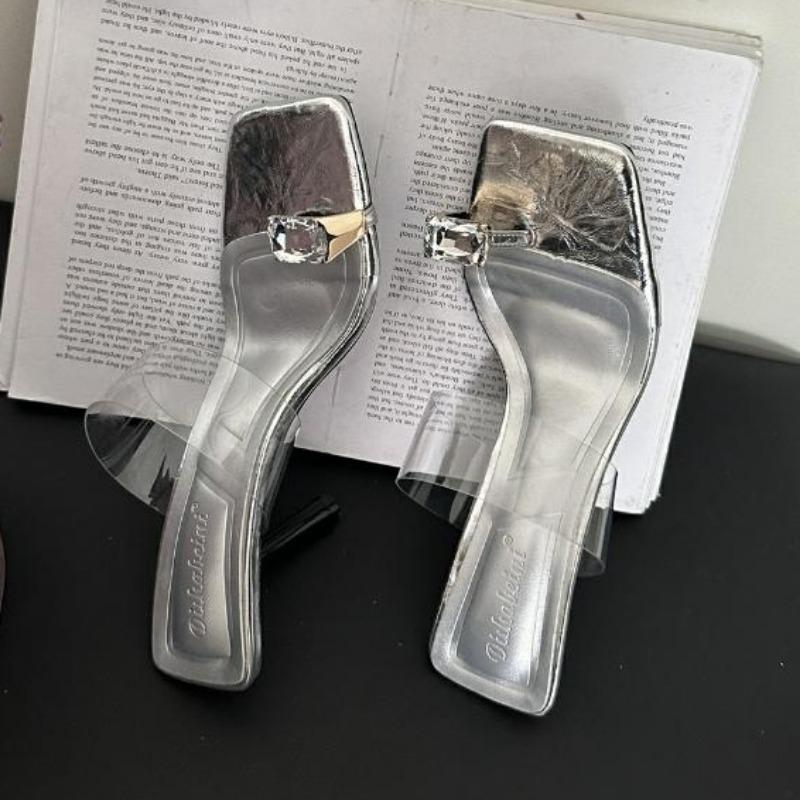 Fashion Ladies Shoes 2025 Fashion Pinch Toe Women's Slippers New Outdoor Best Seller Summer Crystal Sweet Versatile Non-Slip High Heels