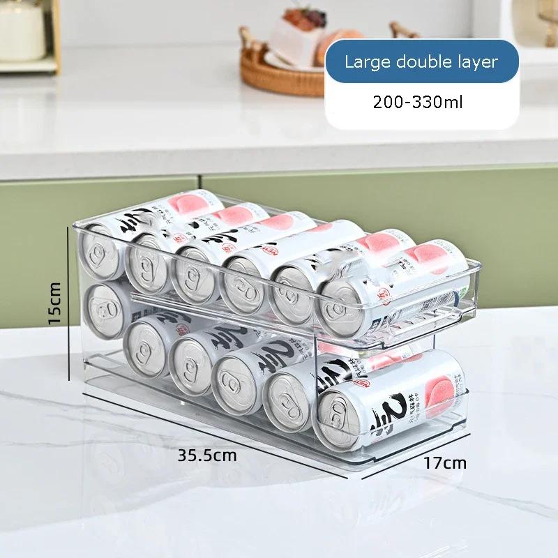 

2 Tier Rolling Transparent Refrigerator Organizer Bins Soda Can Beverage Bottle Holder Rack for Fridge Kitchen Storage Container