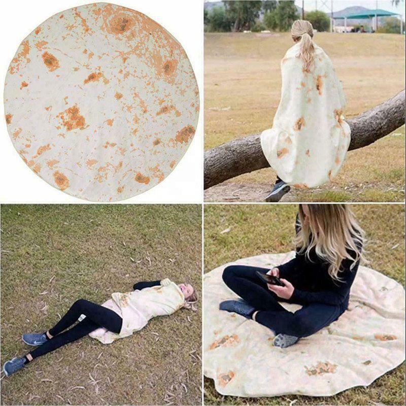 Burrito Round Taco Tortilla Shaped Blanket Soft Floor Wrap Throw Blanket