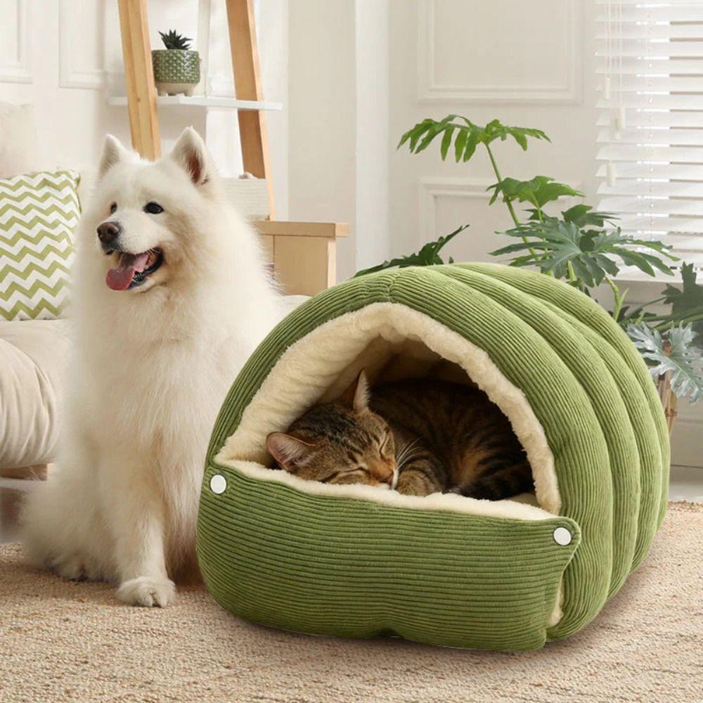 Comfortable Semi Enclosed Cat Bed Warm Windproof Removable Pet Sleeping Bed Washable Soft Cat Cave Cat Dog