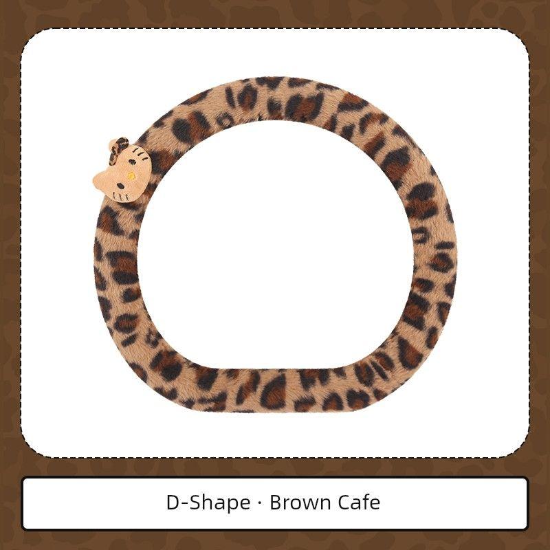 Car Steering Wheel Cover Winter Plush Warm Non-Slip Cute Leopard Print Premium Car Decorative Handle Cover Protective Cover Women