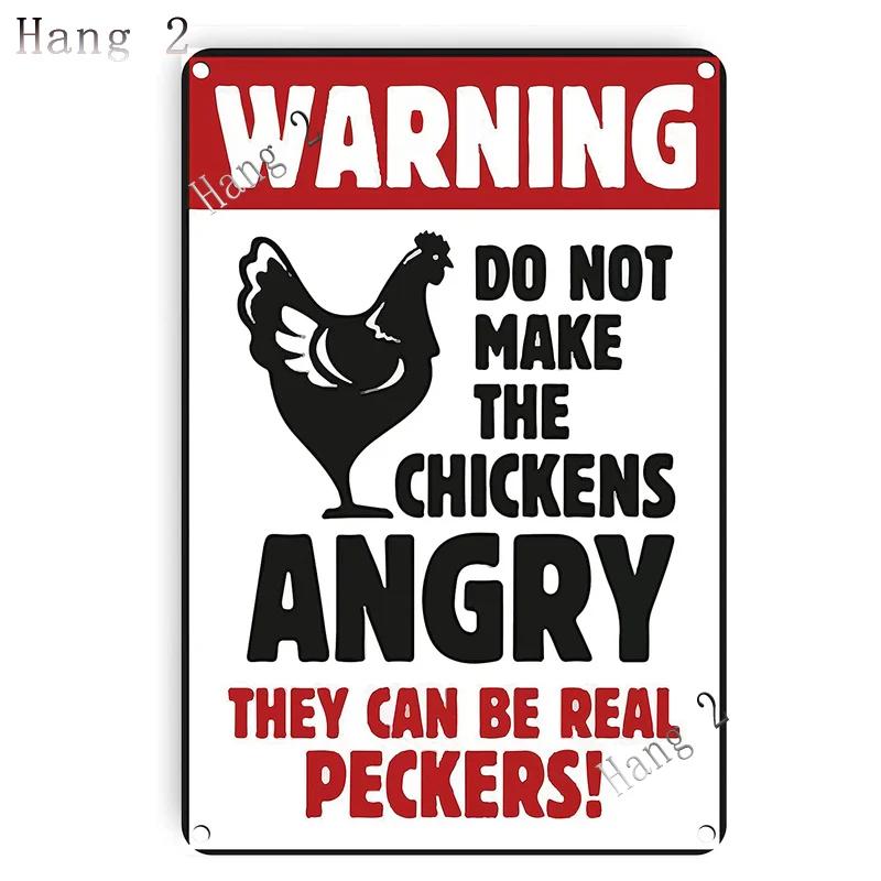 Funny Chicken Coop Sign Slow Chickens At Play Caution Vintage Chicken Warning Tin Signs for Farmhouse Gate Fence Wall 8x12 Inch
